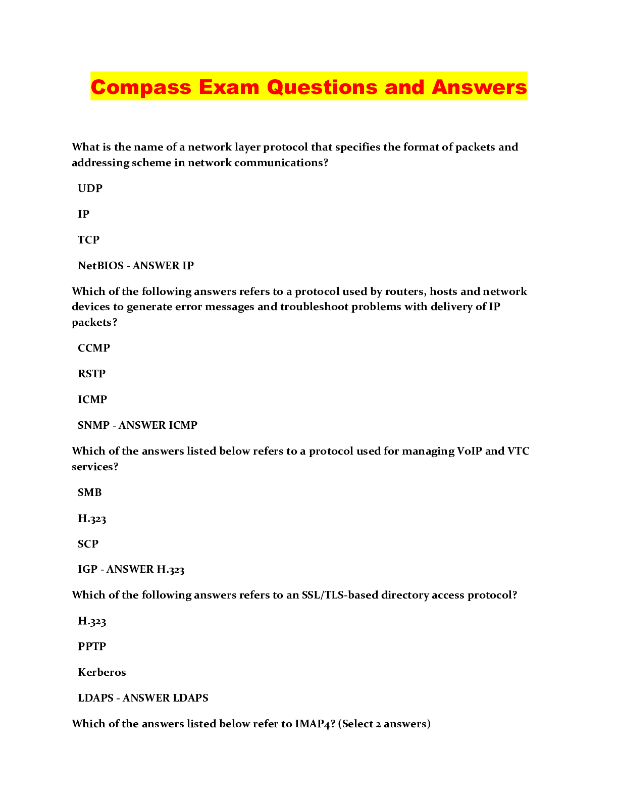 Preview image for Compass Exam Questions and Answers